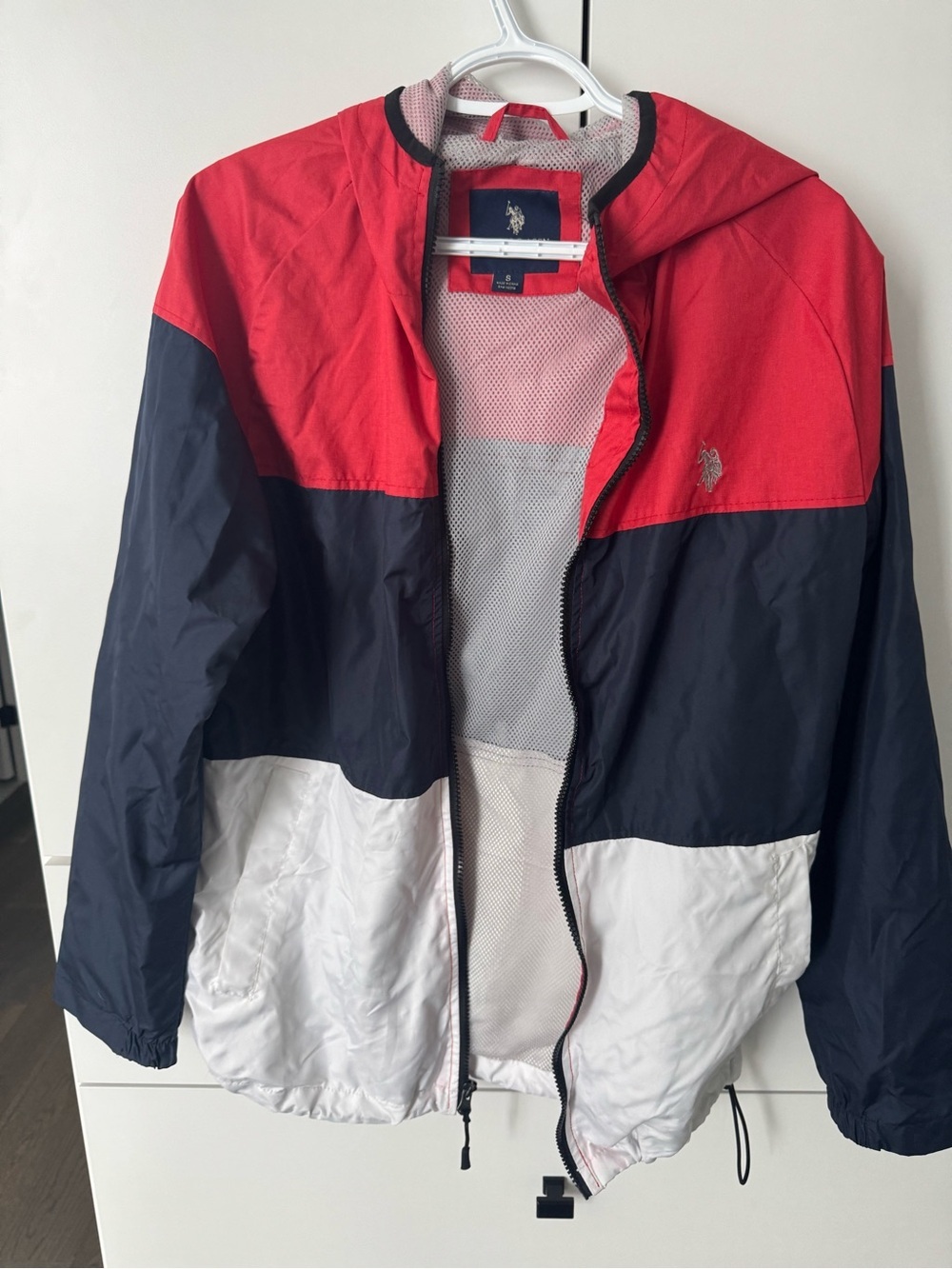 U.S. Polo Assn. Men's Colorblock Windbreaker Jacket - Red/ Navy/ White- Size S